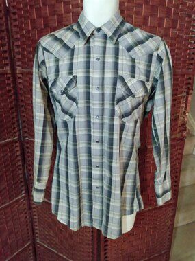 Vintage Mens Karman Western Shirt Silver Collection Medium Plaid